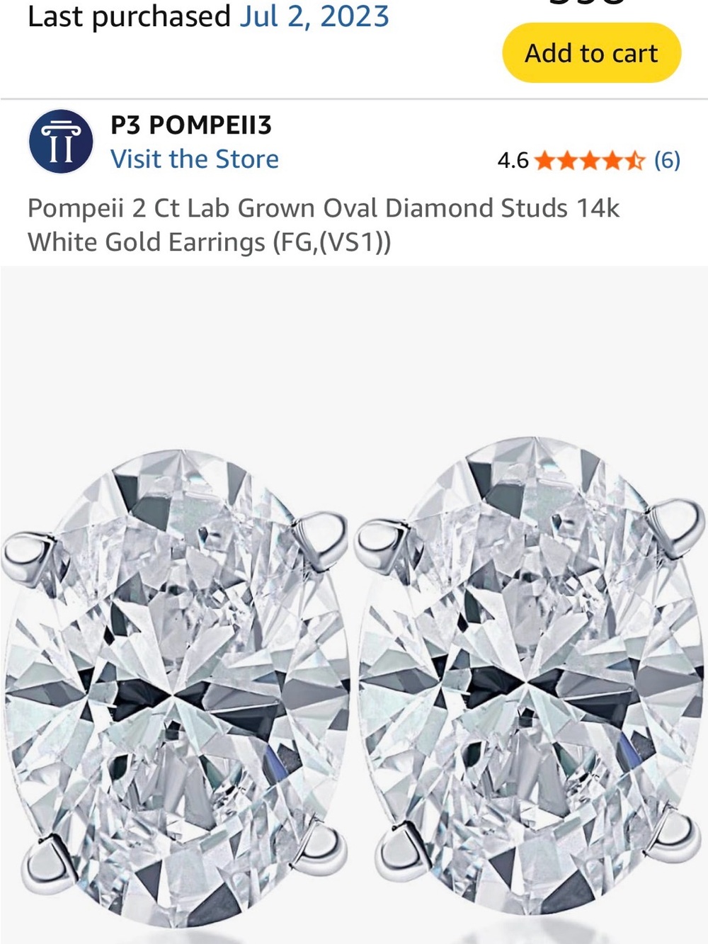 Pompeii3 White Gold 2 carrot Oval Lab-Grown Diamond Stud Earrings - Picture 5 of 11